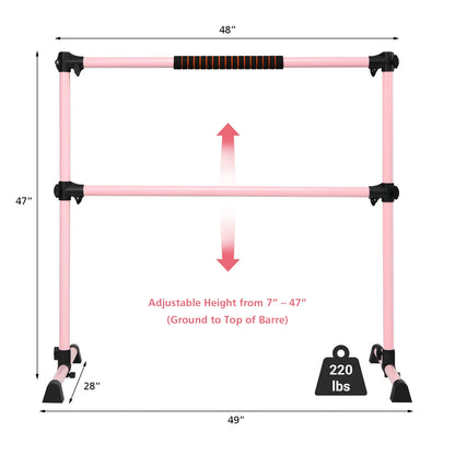 4 Feet Portable Ballet Barre with Adjustable Height-Pink
