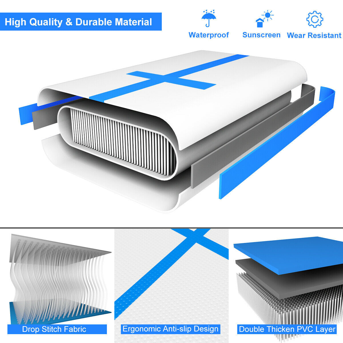 10 Feet Inflatable Gymnastic Tumbling Mat with Electric Pump-Blue